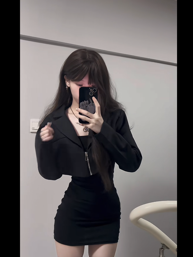 💕ins韓系甜辣氣質西裝短外套+修身打底包臀連衣裙套裝