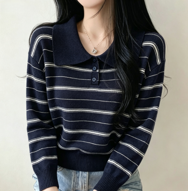 💕復古鬆弛感顯瘦條紋polo衫