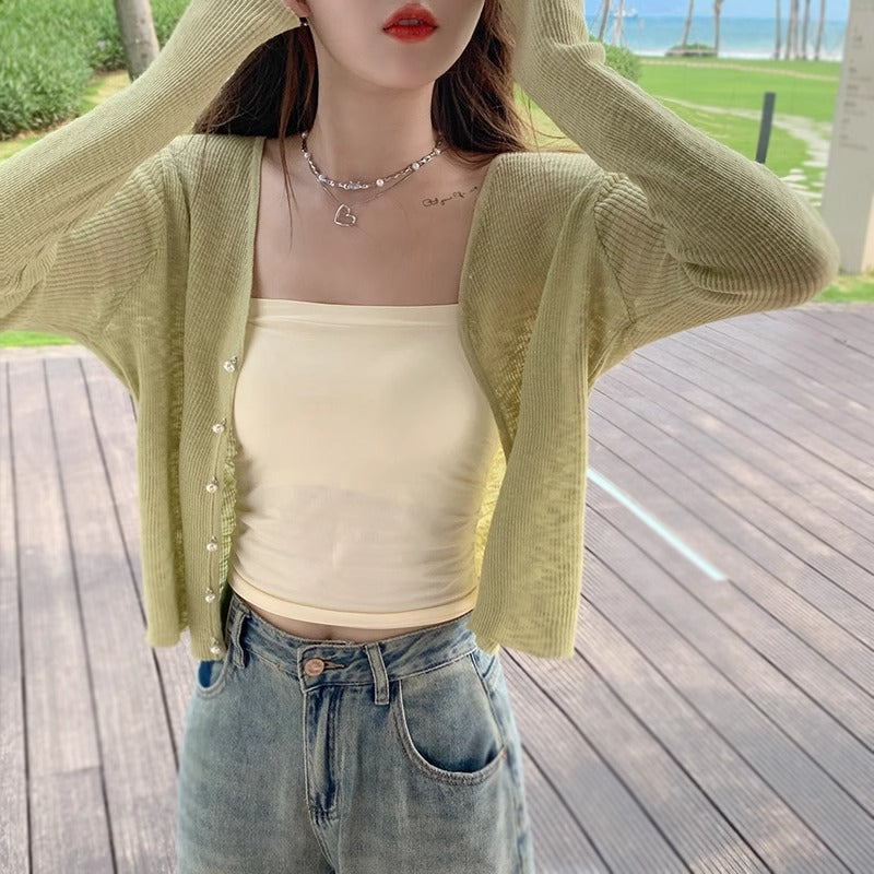 💕夏季必備薄款披肩冰絲薄紗防曬外套