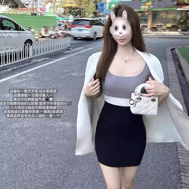 💕撞色拼接氣質連身裙