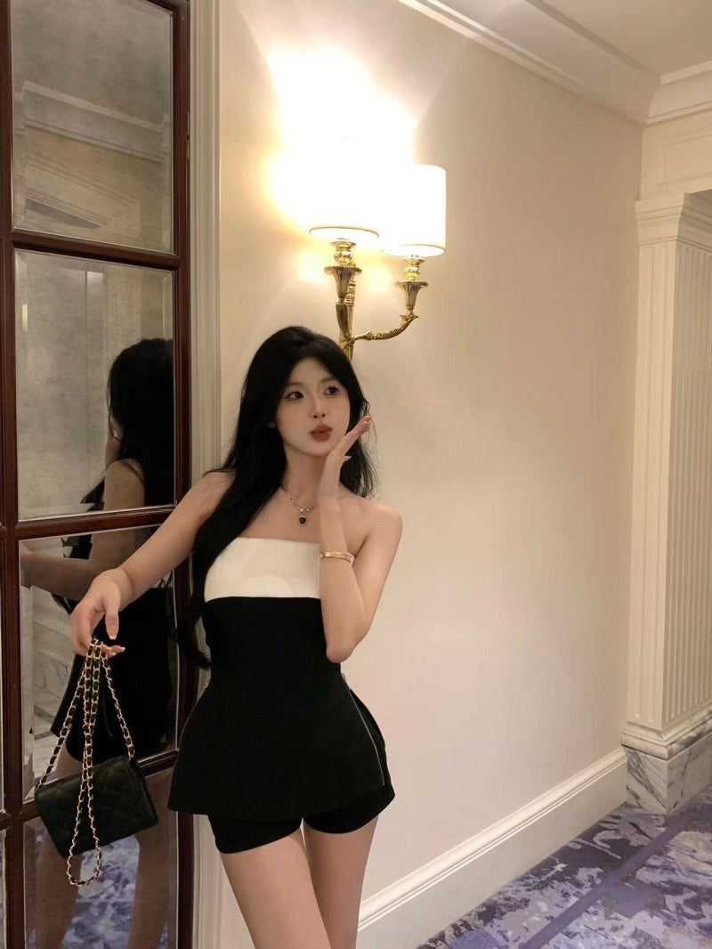 💕高級感撞色小香抹胸甜辣上衣