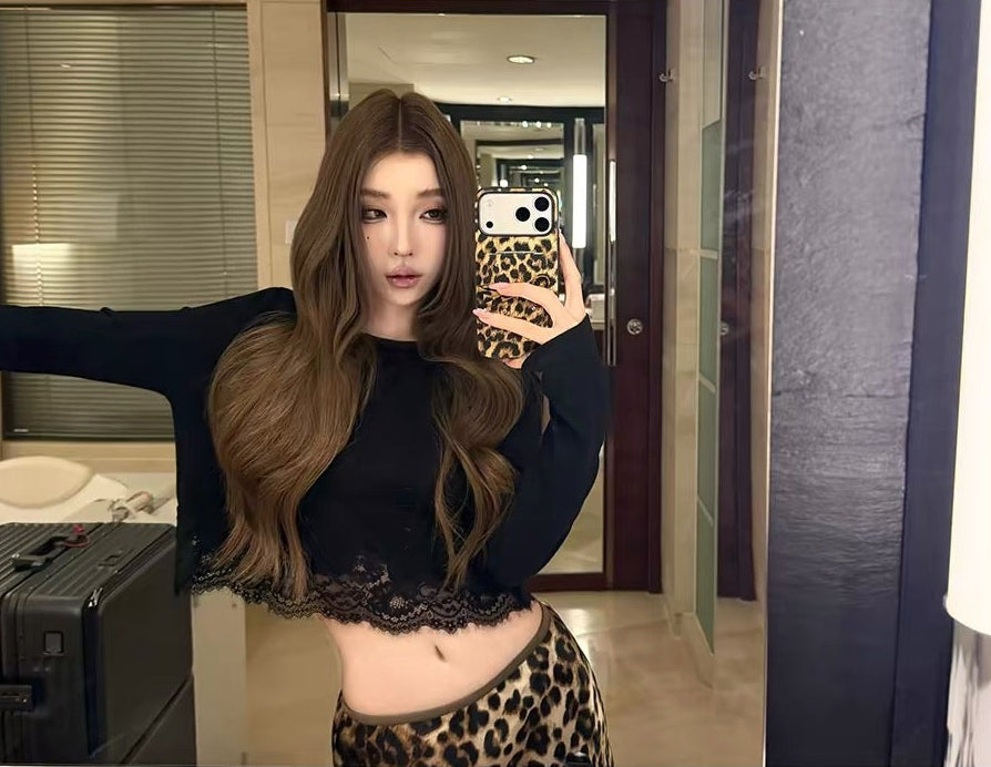 💕韓系低調絕美蕾絲拼接條紋長袖上衣