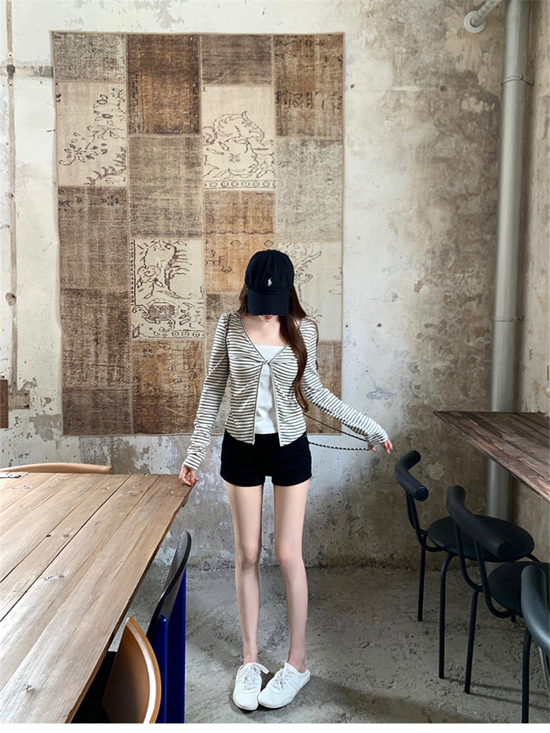 💕秋季假兩件長袖顯瘦短款上衣