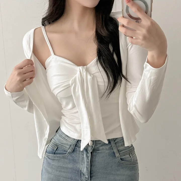 💕韓系chic春秋兩件套純色開衫