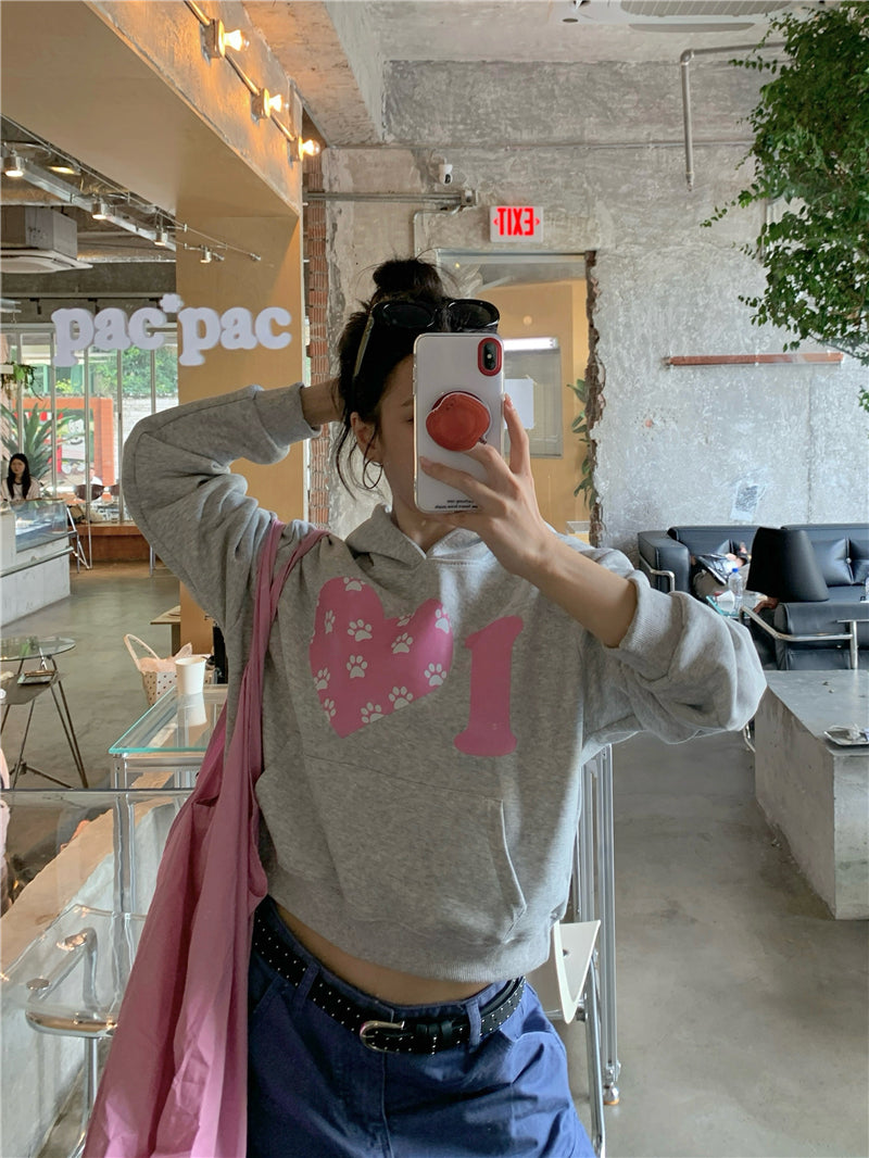 💕韓系愛心印花短款連帽衛衣