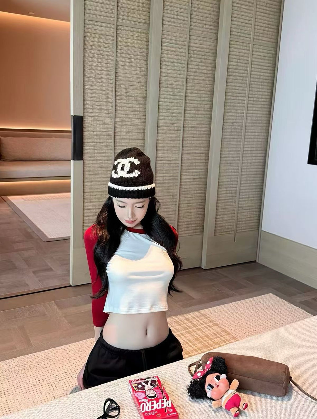 💕休閒百搭撞色短款露臍長袖上衣