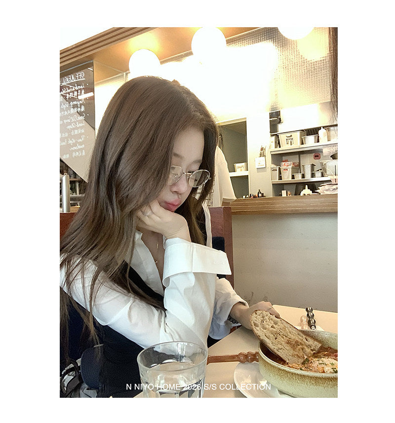 💕韓系學院風撞色假兩件襯衫上衣