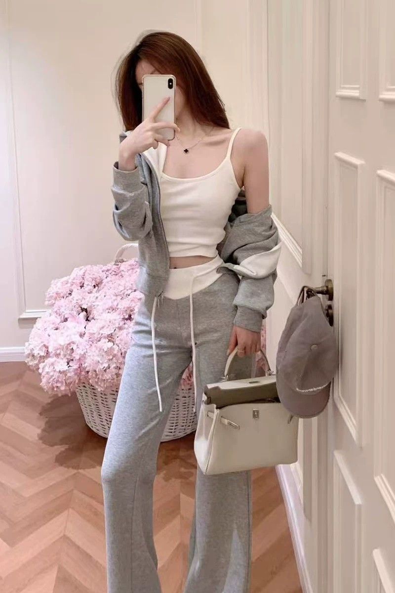 💕秋季高級感百搭連帽外套高腰休閒褲套裝