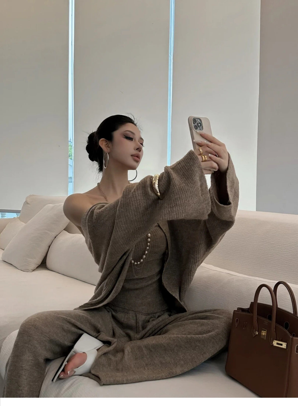 💕美式秋季慵懶風寬鬆針織開衫毛衣套裝