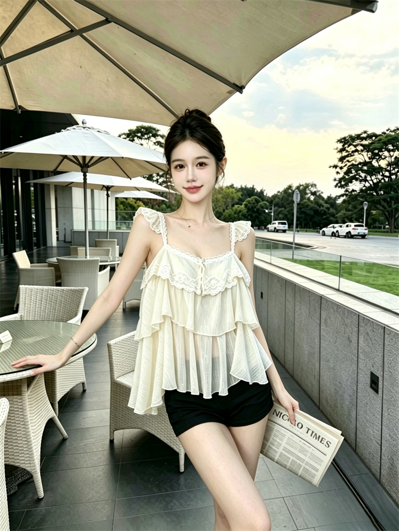 💕法式慵懶蕾絲花邊層層小衫上衣