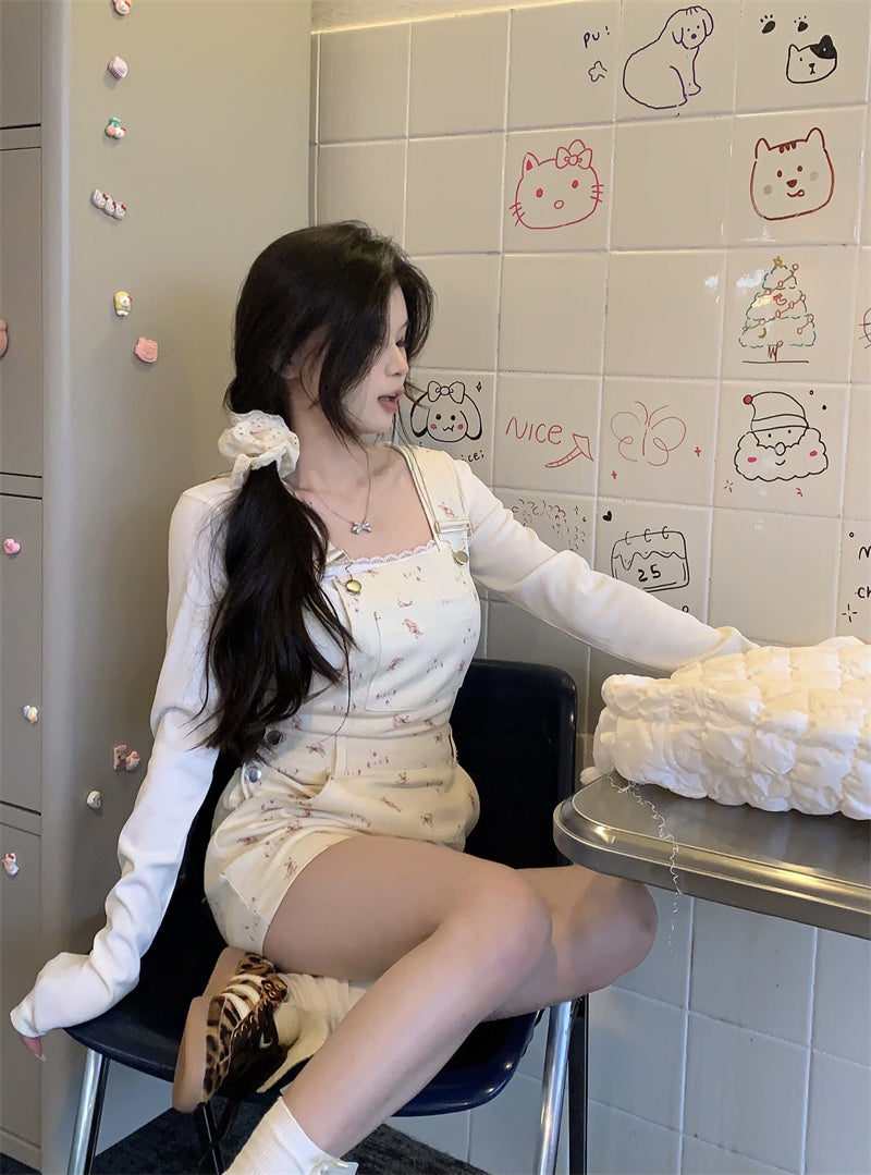 💕chic溫柔可愛韓系碎花吊帶裙套裝