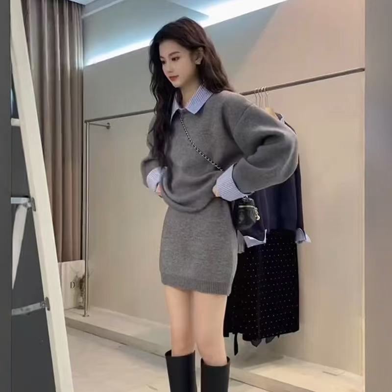 💕chic韓系通勤百搭懶人針織兩件套