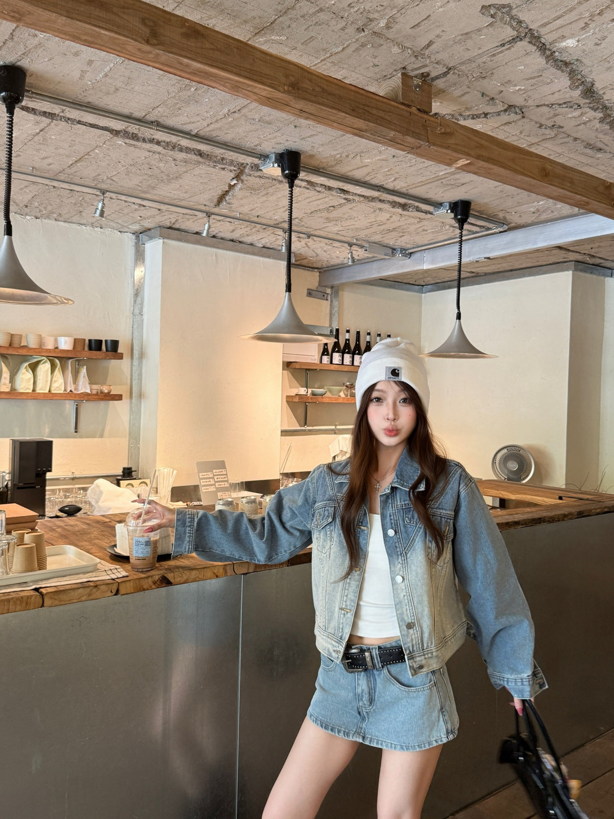 💕韓系高級復古水洗磨白漸變短款牛仔外套