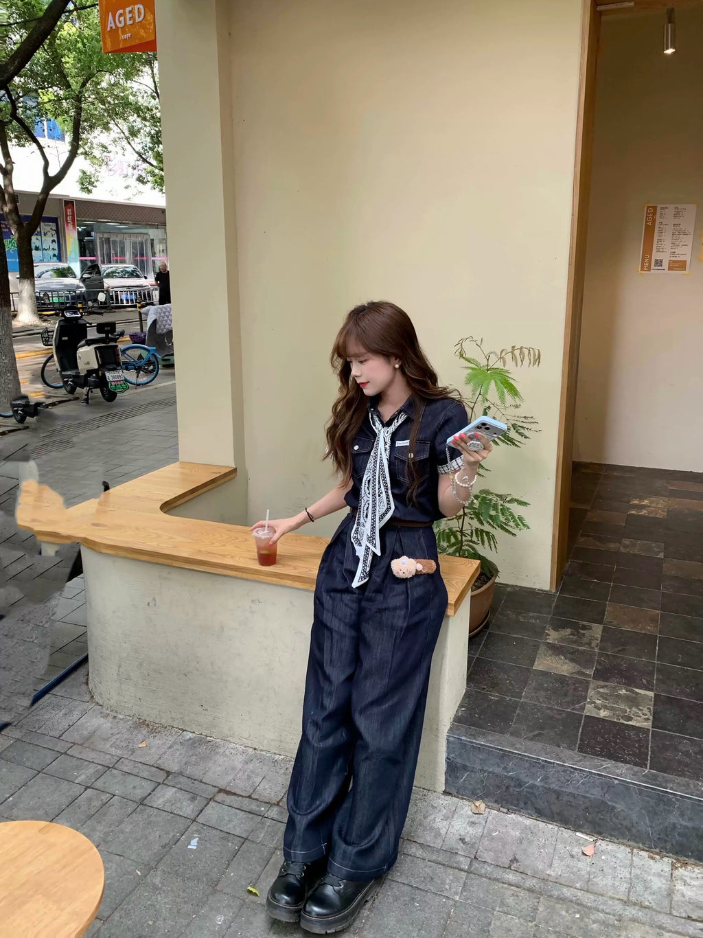 💕夏季原色天絲牛仔闊腿褲套裝