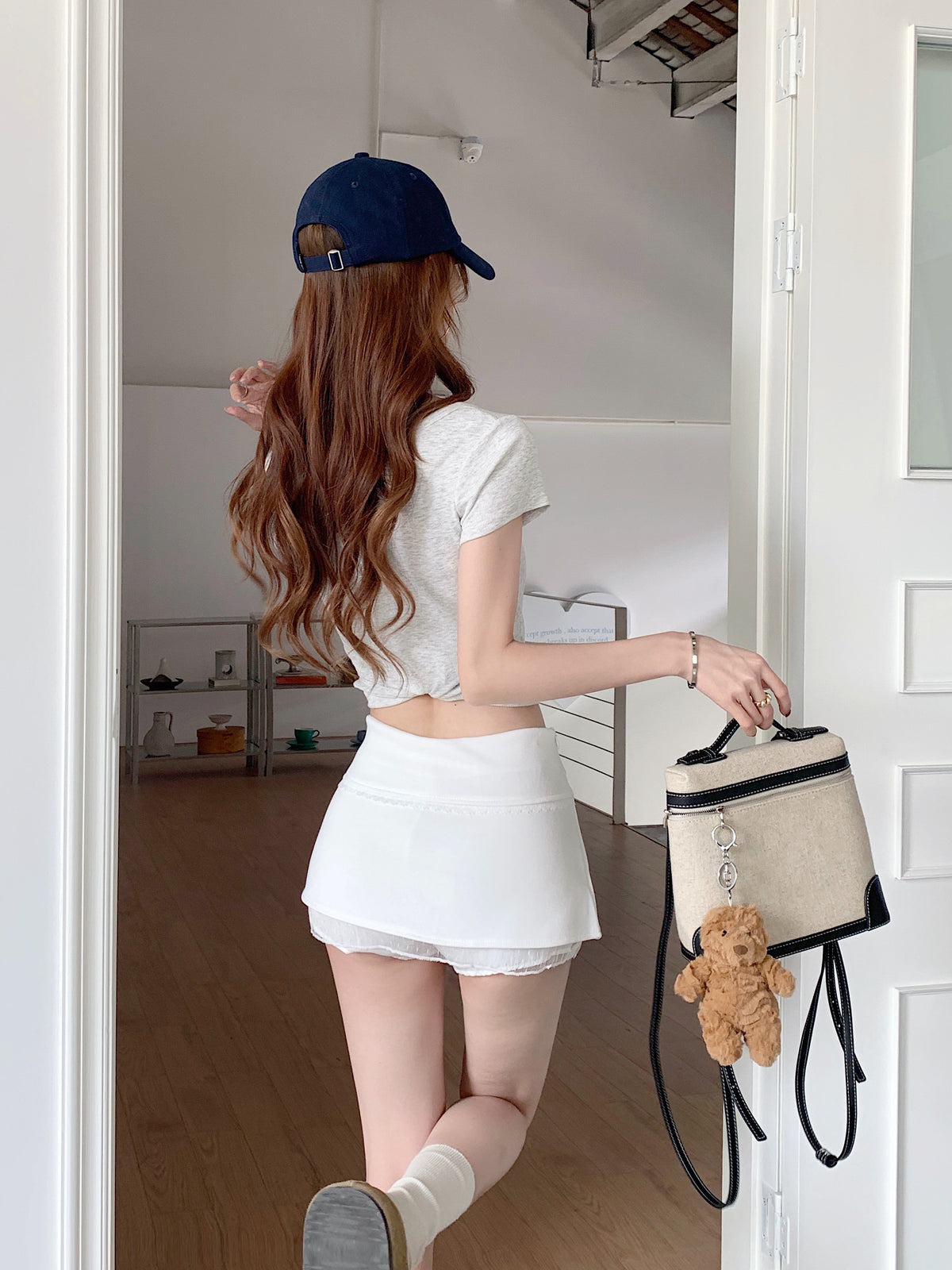💕溫柔氣質蕾絲拼接開衩高腰A字短裙