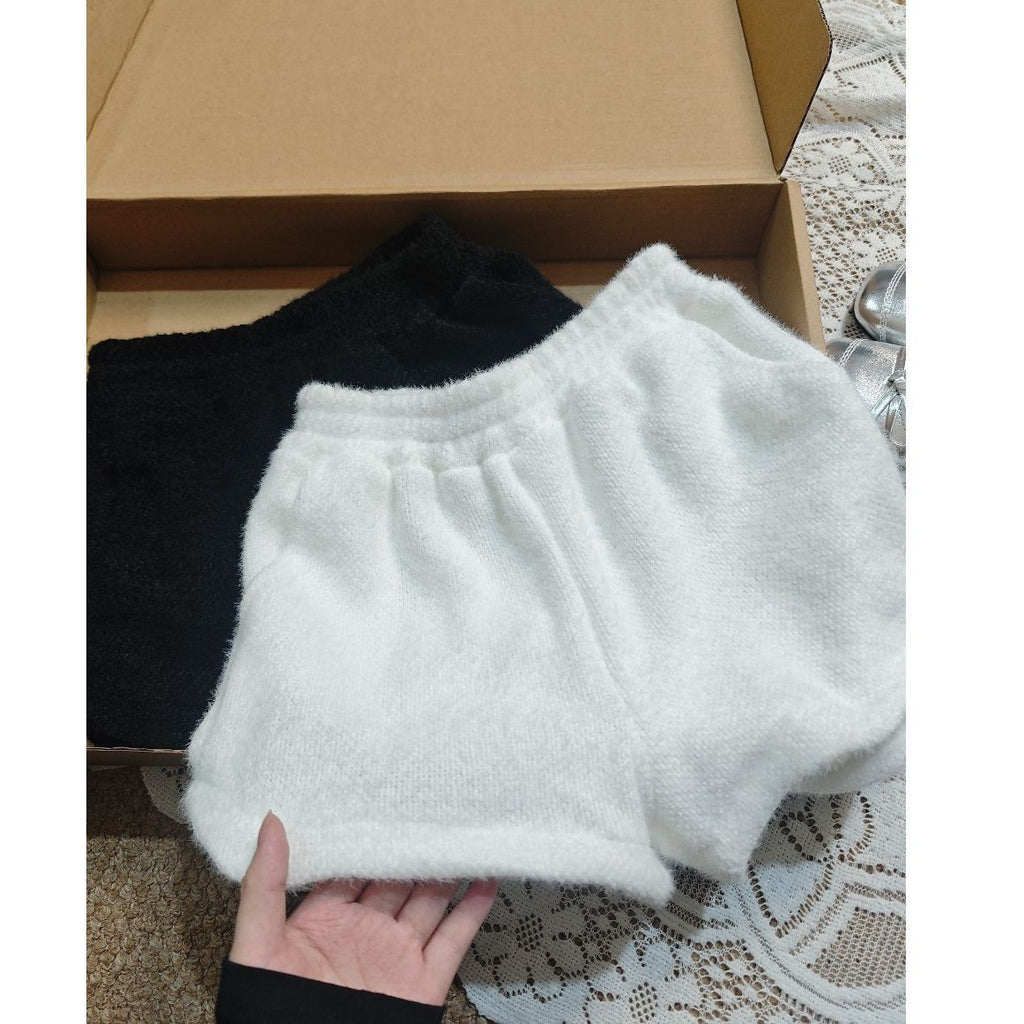 💕秋冬百搭毛茸茸軟糯水貂毛口袋短褲