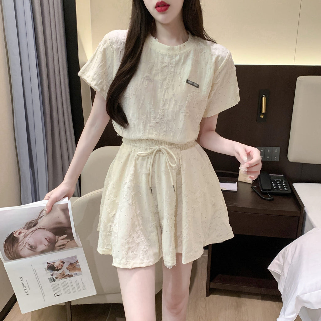 💕夏季約會燙鑽破洞造型兩件套
