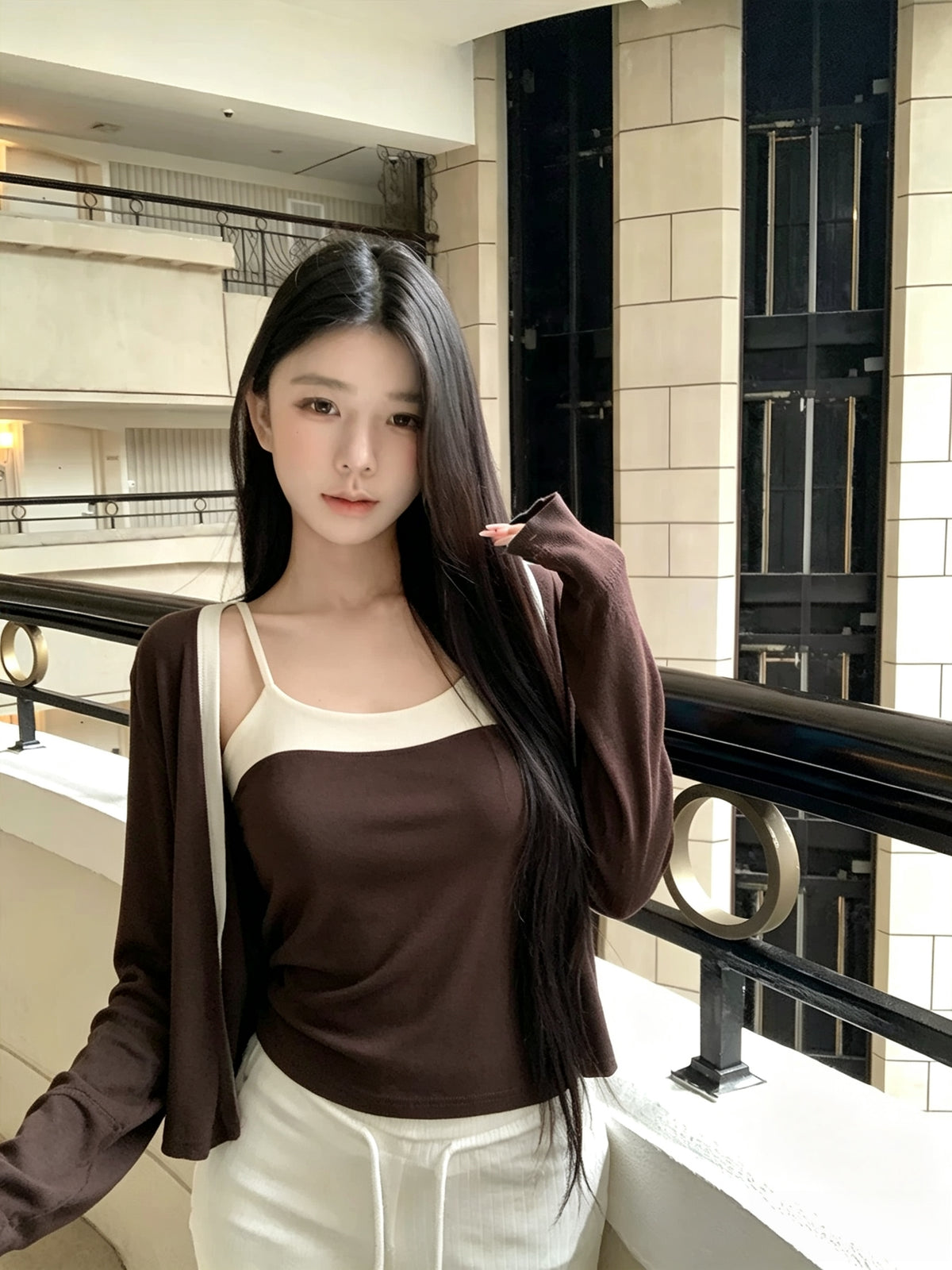 💕溫柔chic韓系針織吊帶配開衫外套