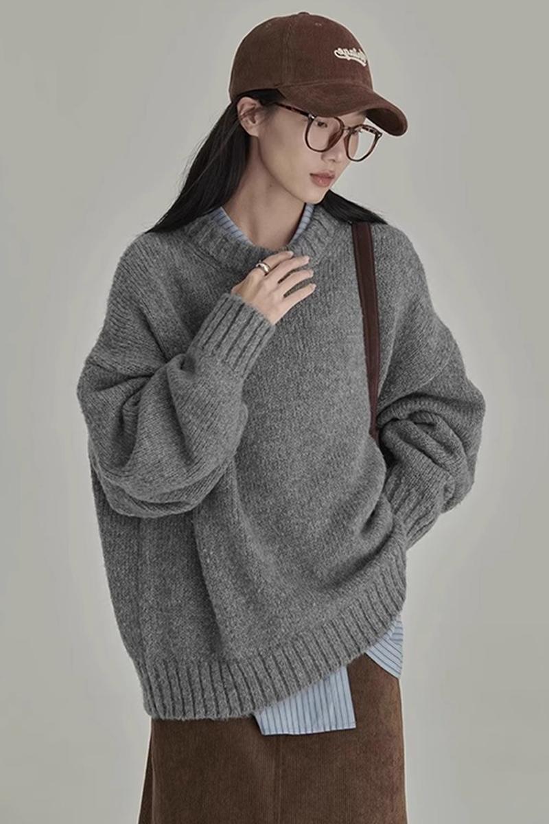 💕日系慵懶休閒復古灰色外穿內搭針織厚上衣