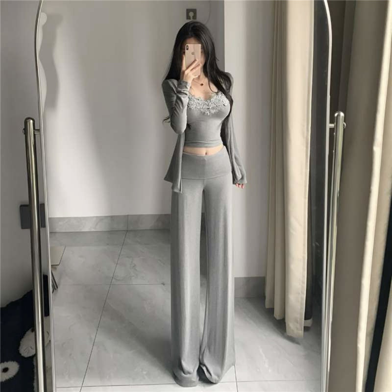 💕溫柔帶胸墊蕾絲吊帶休閒三件套