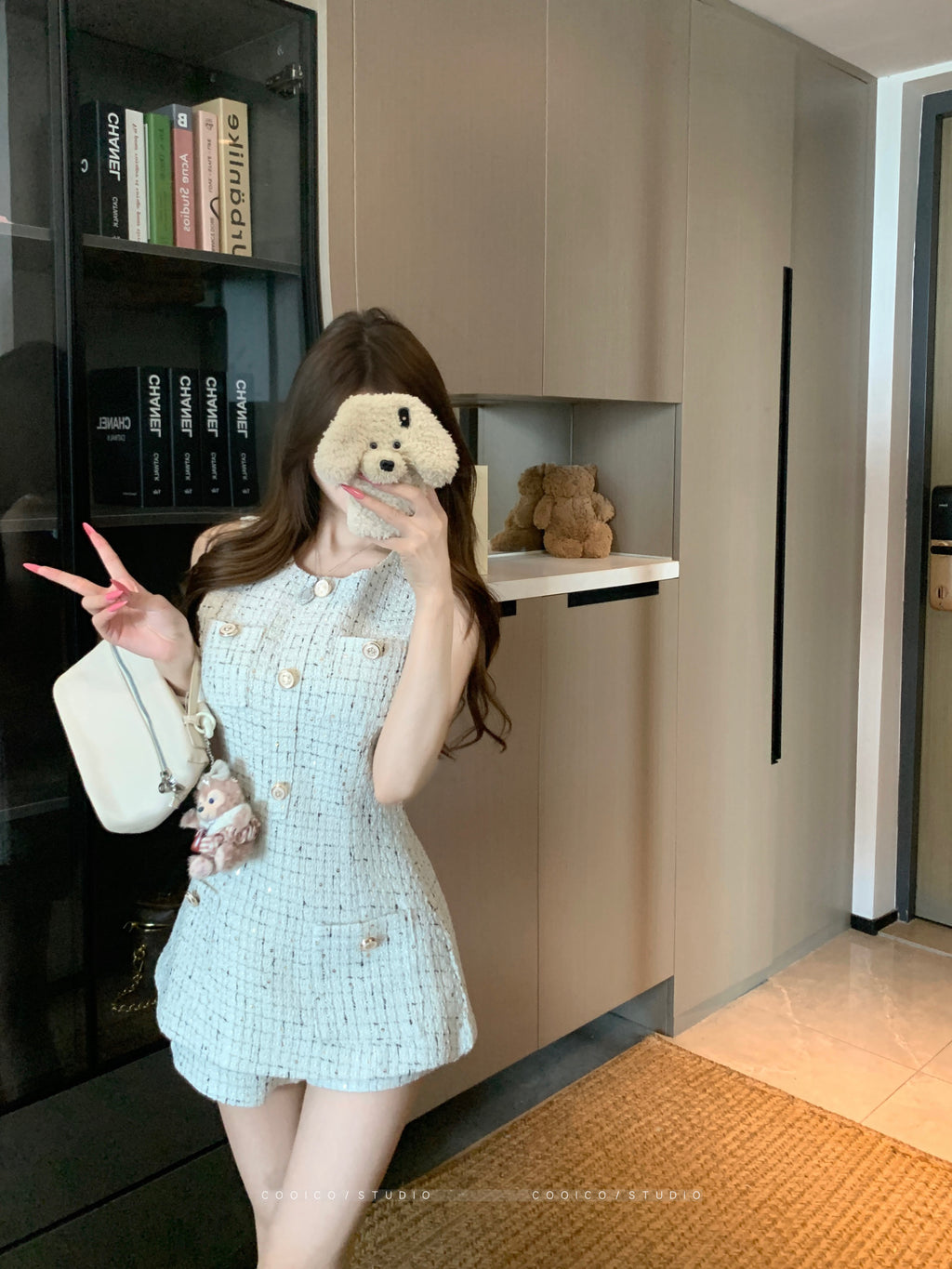 💕名媛小香千金風收腰無袖上衣短褲兩件套