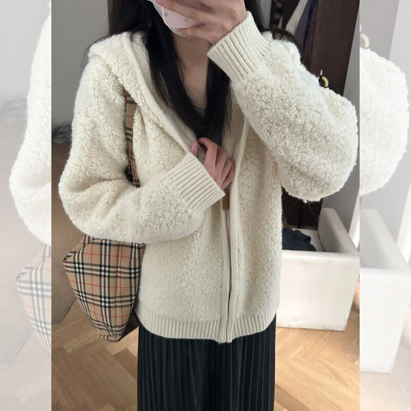 💕韓系慵懶高級連帽拉鍊毛衣外套