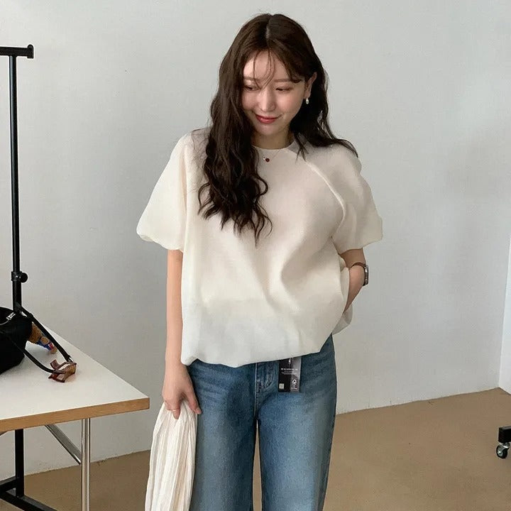 💕溫柔氣質簡約泡泡袖寬鬆顯瘦花苞衫上衣