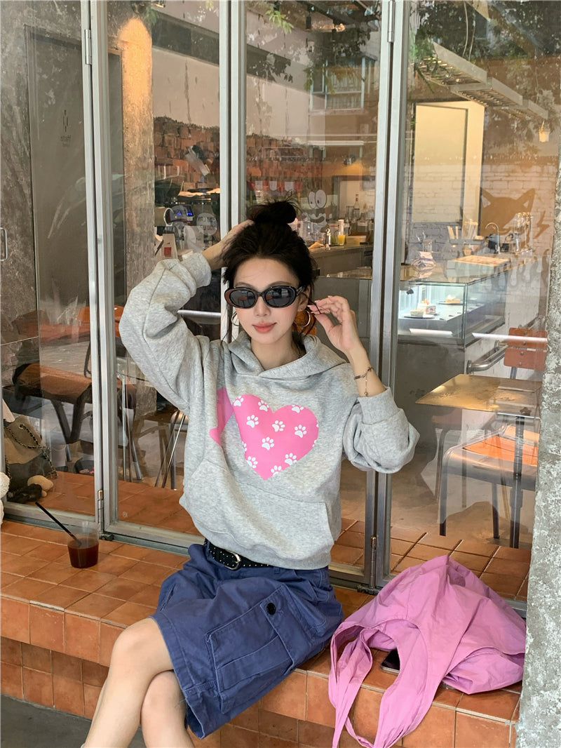 💕韓系愛心印花短款連帽衛衣
