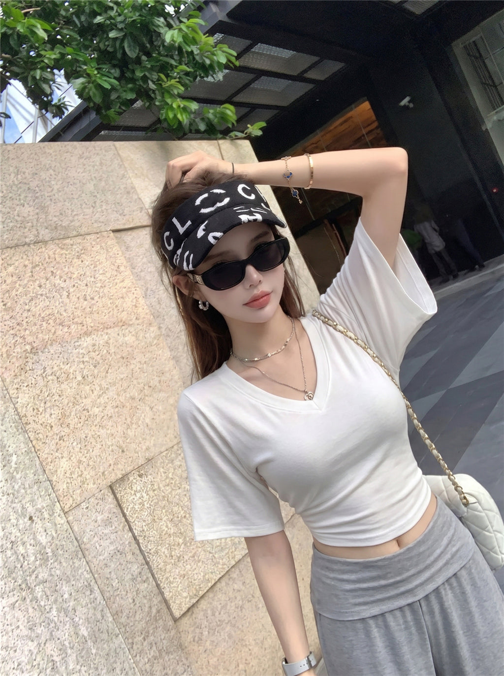 💕慵懶風V領收腰顯瘦蝙蝠袖上衣&直筒褲套裝
