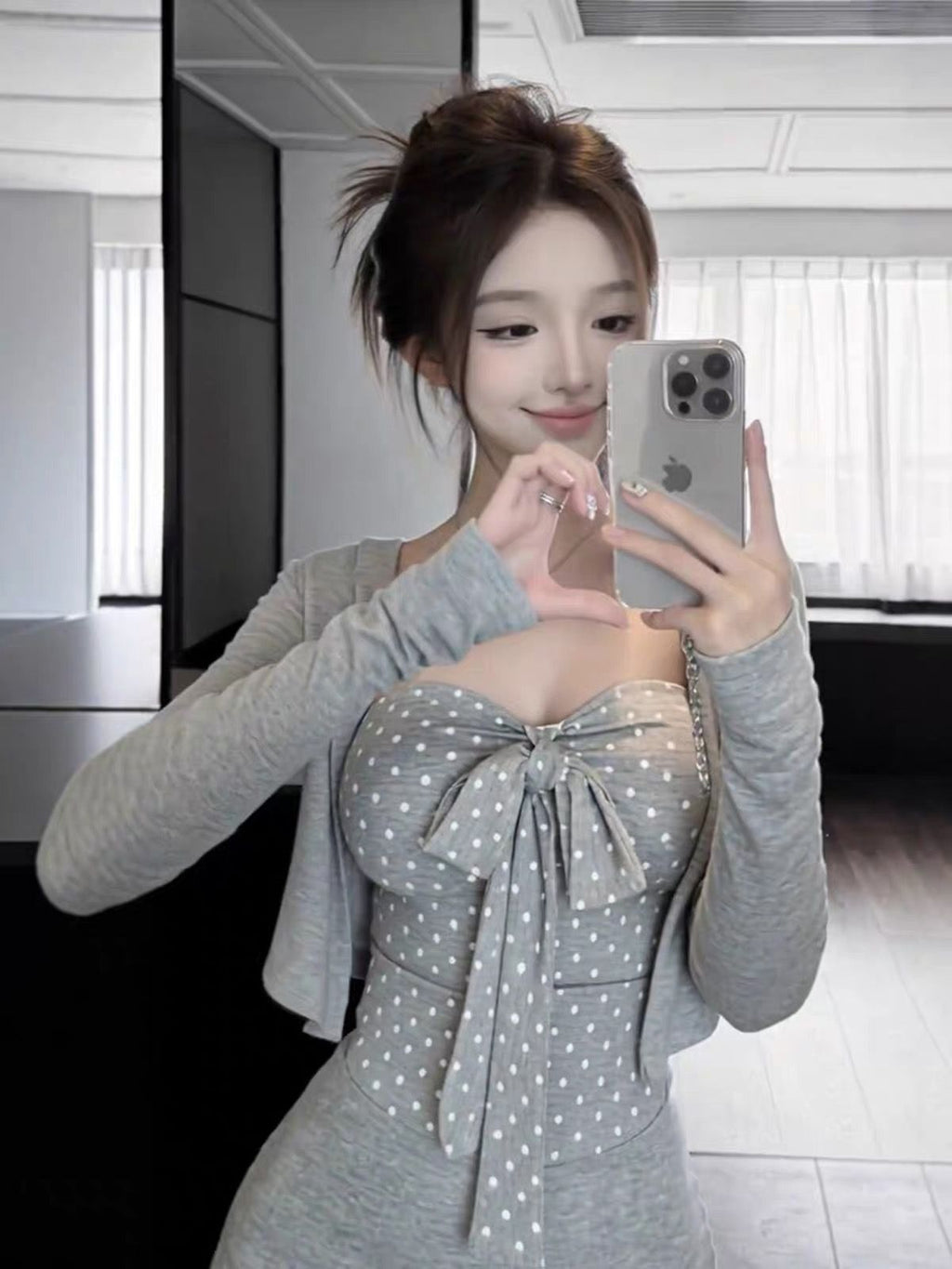 💕純欲甜辣妹波點蝴蝶結抹胸三件套