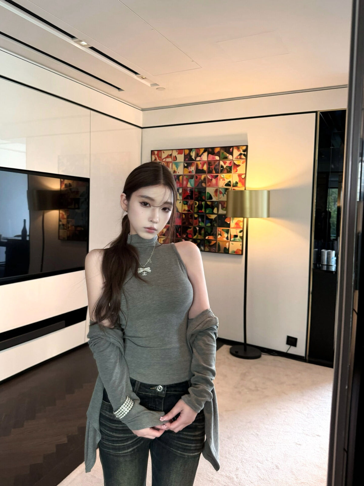 💕溫柔奶氣無袖半高領針織背心+開衫兩件套