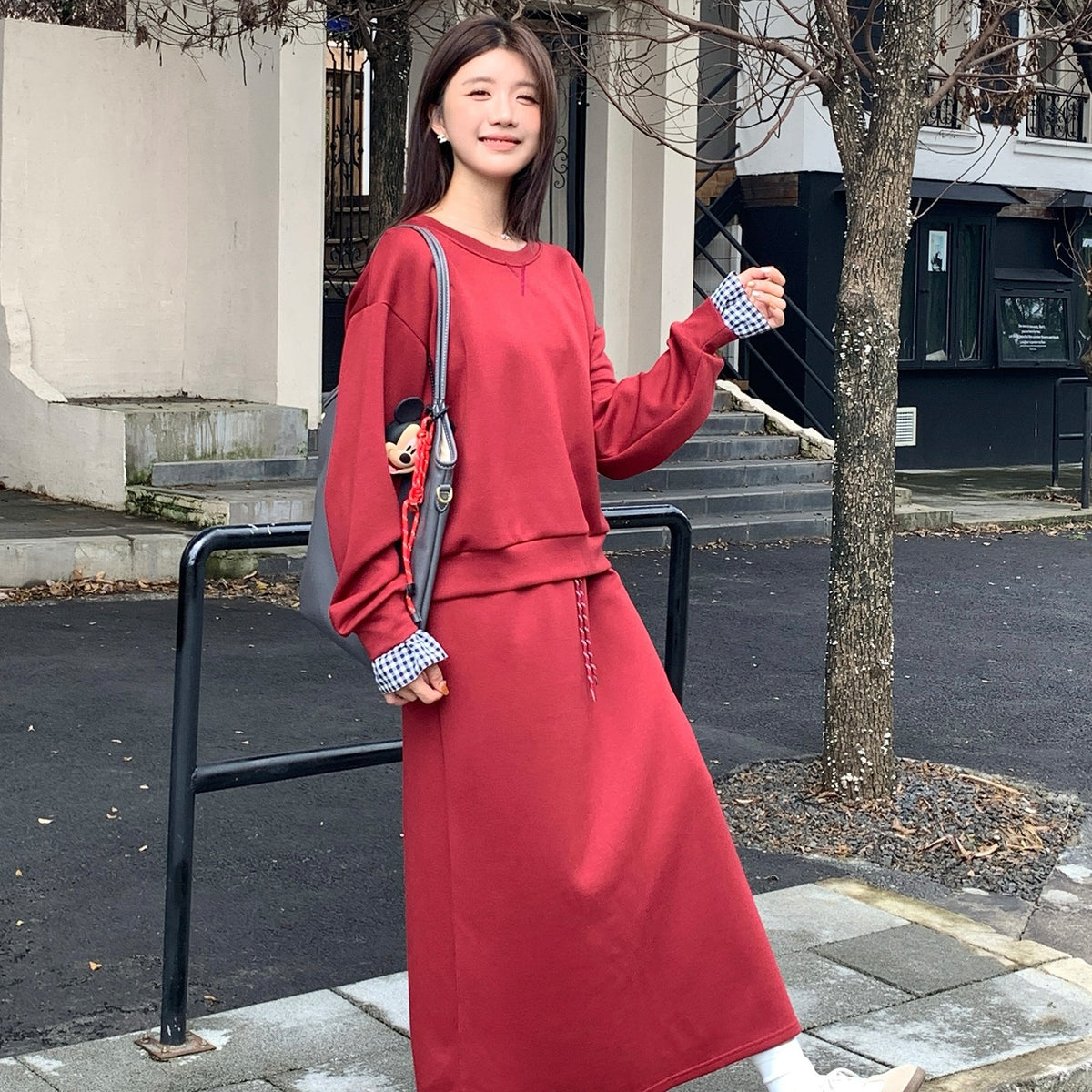 💕春秋美式復古運動套裝上衣+半身裙兩件套