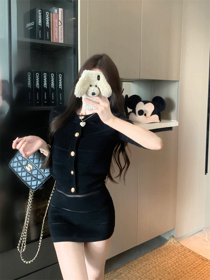 💕輕熟風拼接吊帶連衣裙外套套裝