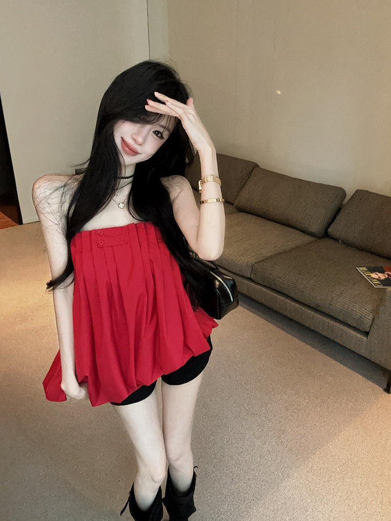 💕重工氛圍感澎澎抹胸襯衫上衣