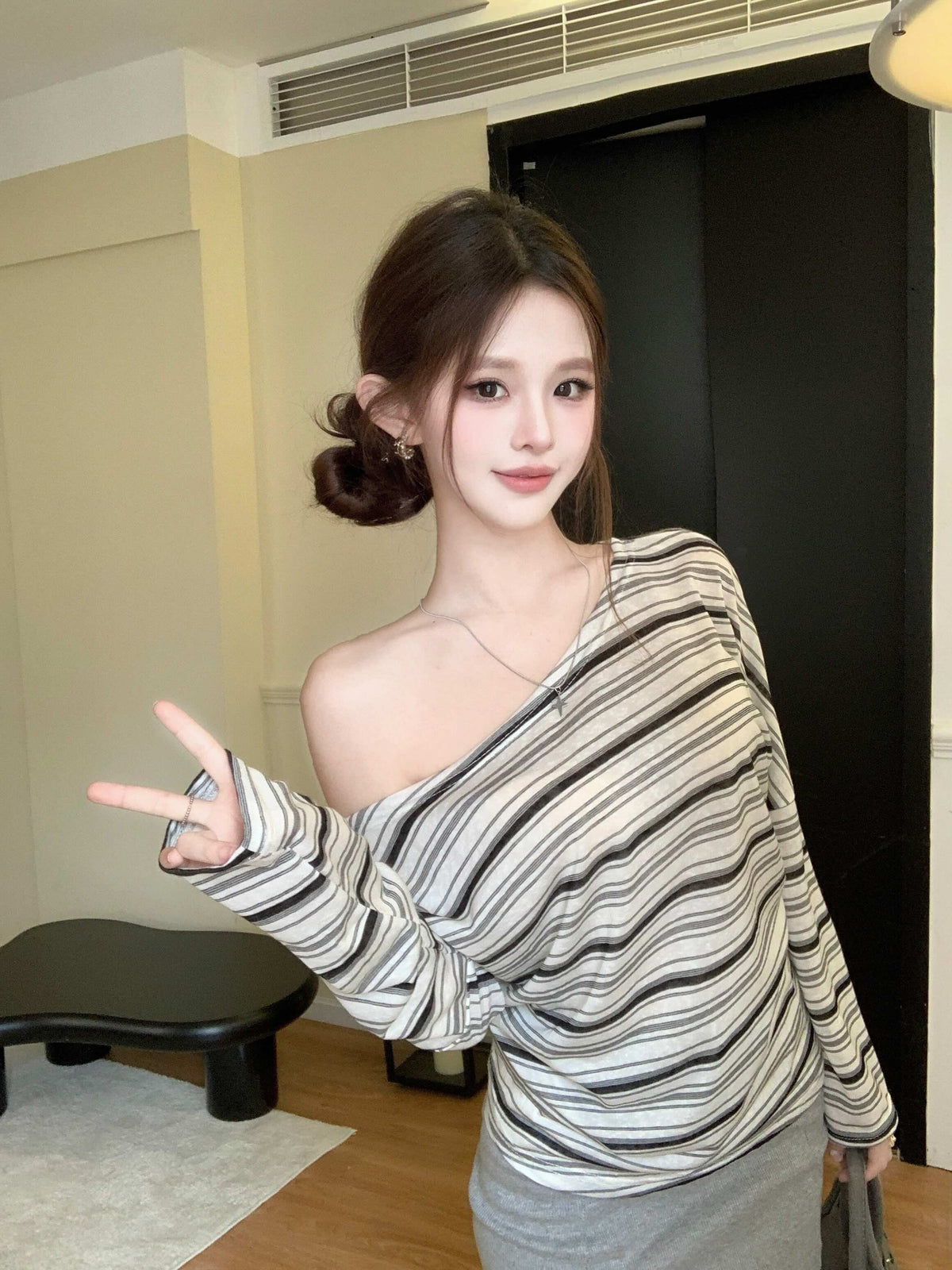 💕溫柔氣質簡約百搭條紋長袖上衣