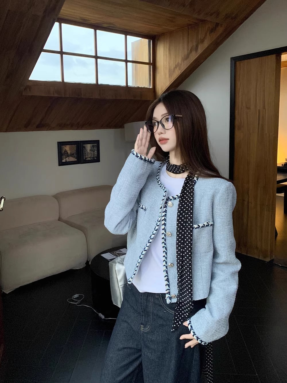 💕名媛小香風粗花呢短款長袖精緻外套