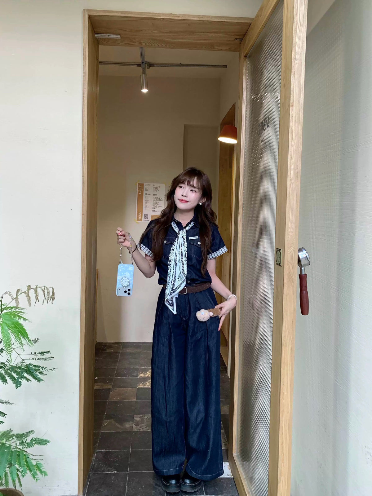 💕夏季原色天絲牛仔闊腿褲套裝