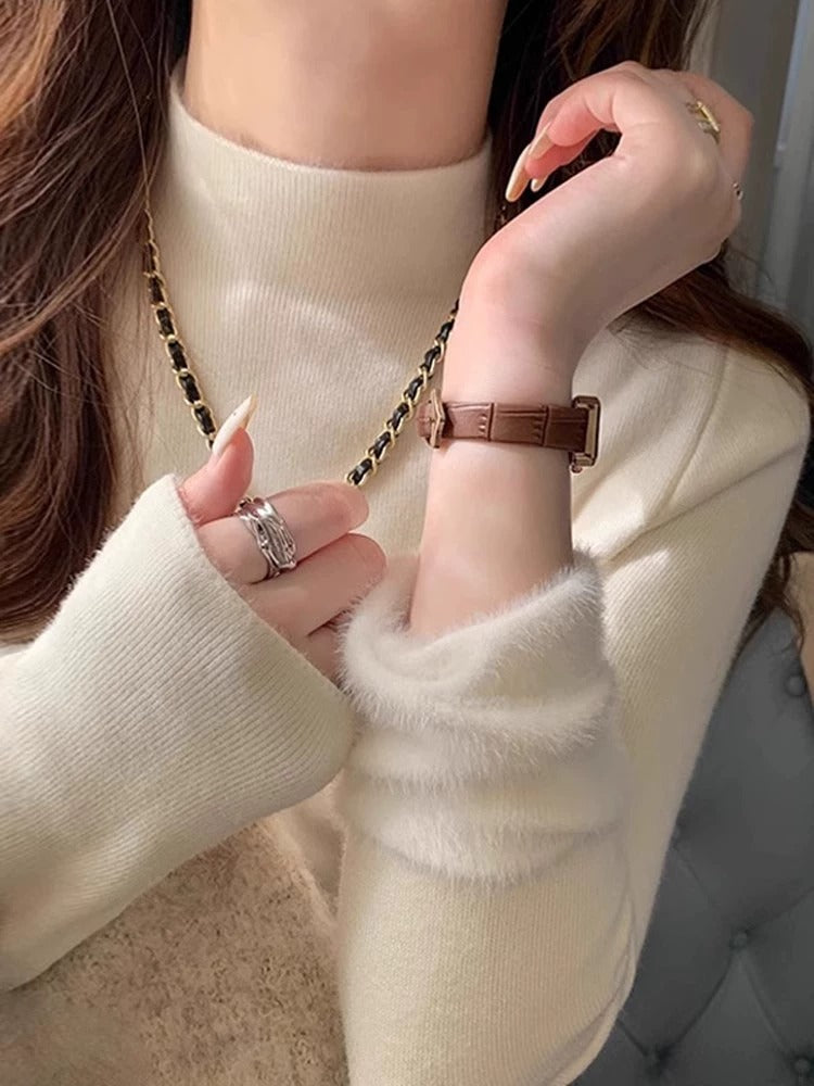 💕秋冬簡約內刷毛半高領別緻保暖上衣