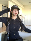 💕簡約休閒黑色短款麻花針織長袖上衣