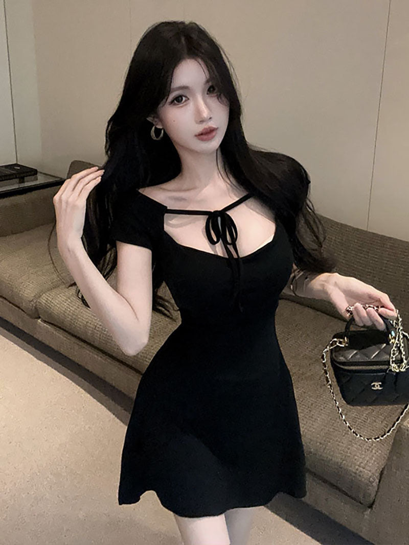 💕氛圍感系帶針織純御小黑裙
