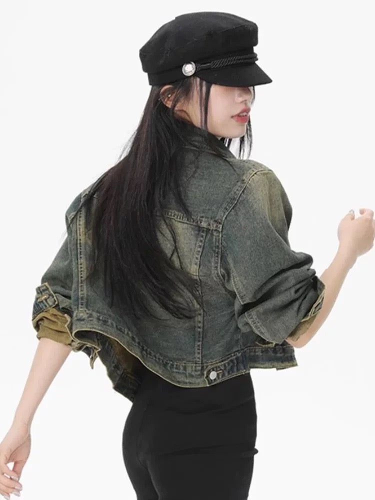 💕美式復古短版牛仔外套