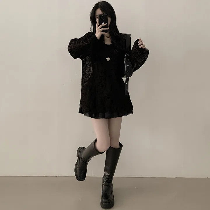 💕韓系寬鬆慵懶V領防曬罩衫針織毛衣