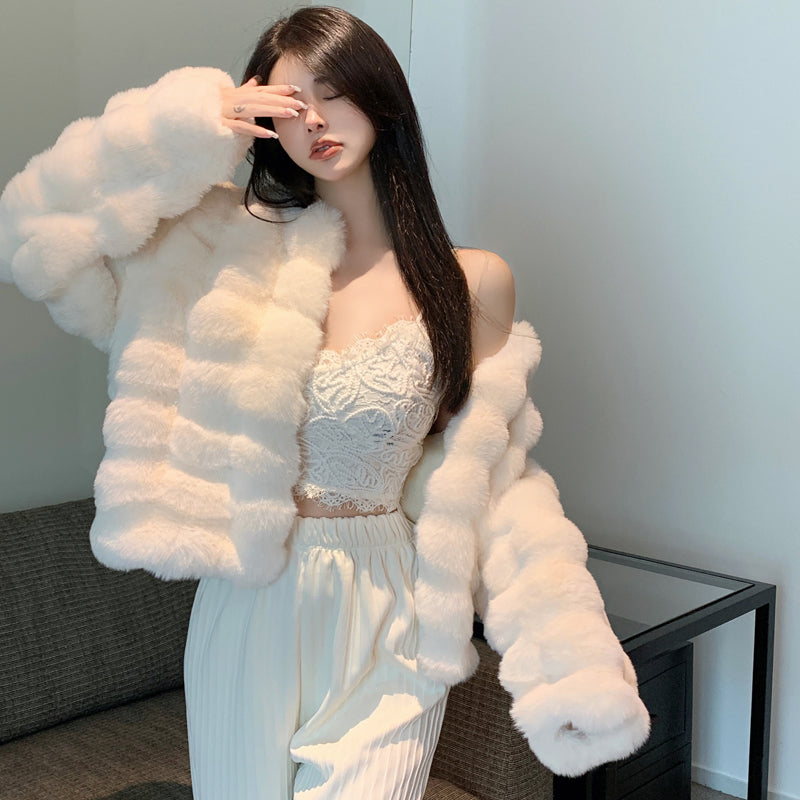 💕冬季高級感氣質保暖短款加厚毛毛外套