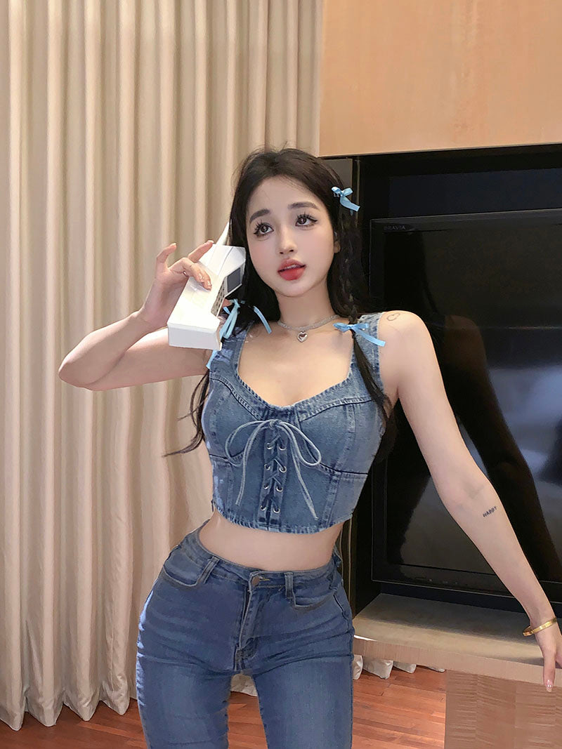 💕時尚辣妹綁帶牛仔背心