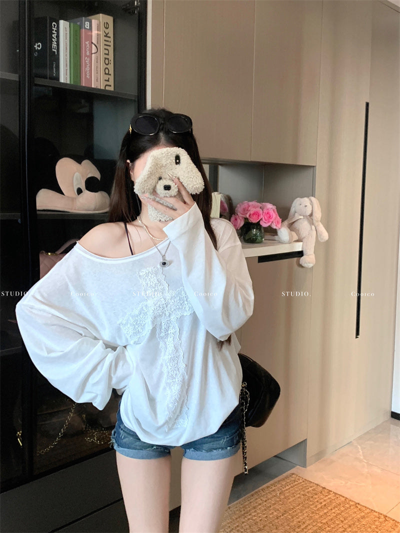 💕微透蕾絲寬鬆T袖打底衣