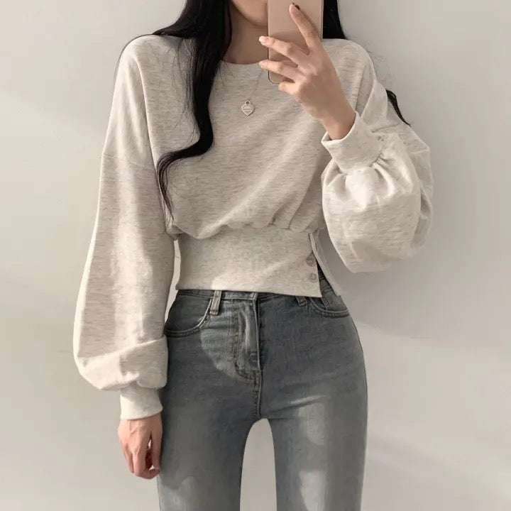 💕氣質簡約百搭三顆扣圓領長袖T袖
