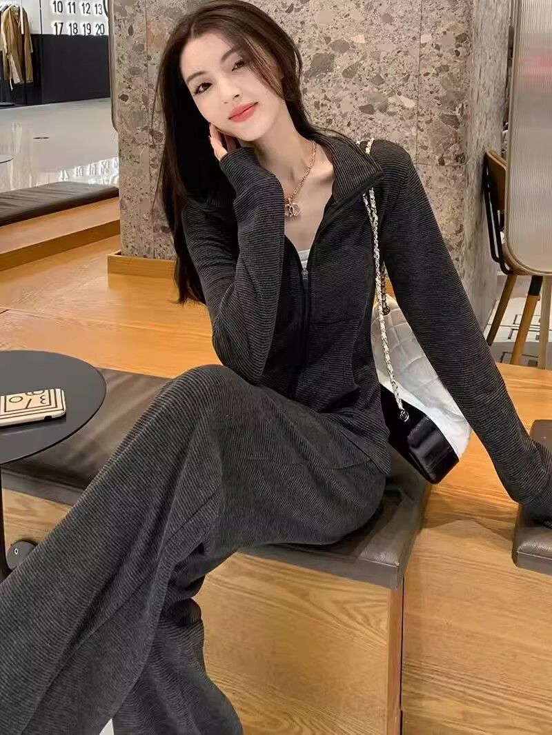 💕ins系慵懶風休閒運動服闊腿長褲套裝