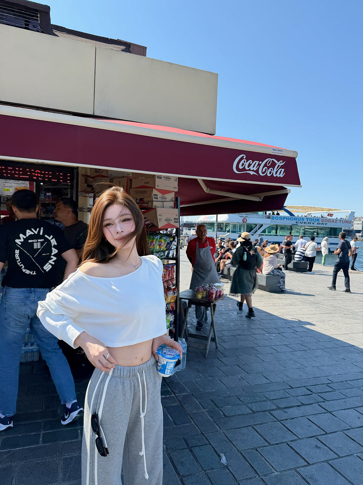 💕氣質通勤寬鬆露肩休閒褲兩件套