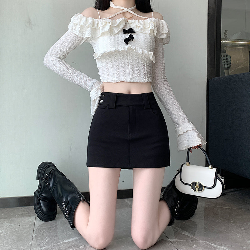 💕百搭氣質彈力高腰a字西裝半身裙