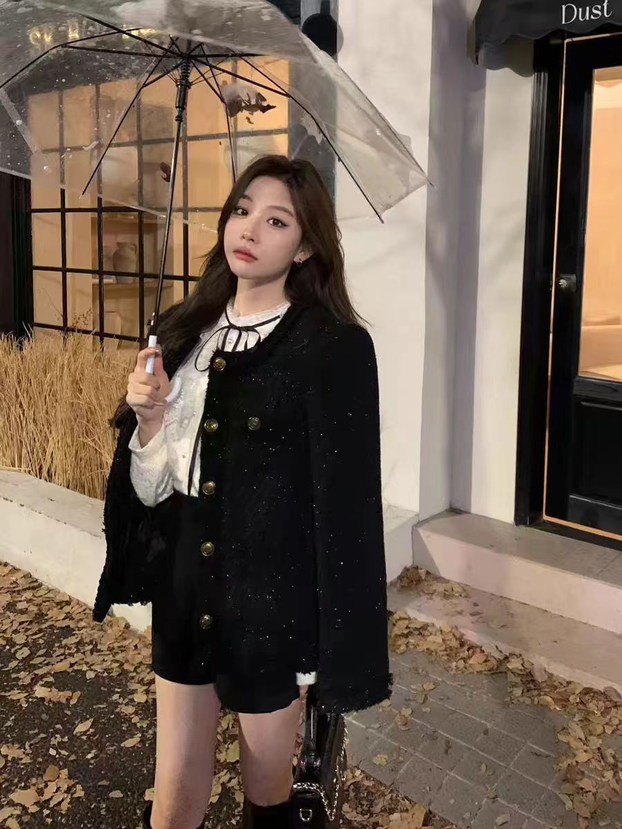 💕韓系小香風黑色法式精緻外套